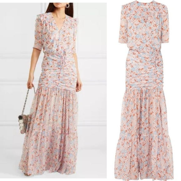 Veronica Beard Dresses & Skirts - VERONICA BEARD Mick Ruched Floral Print Silk Chiffon Maxi Dress Gown 2 Pink